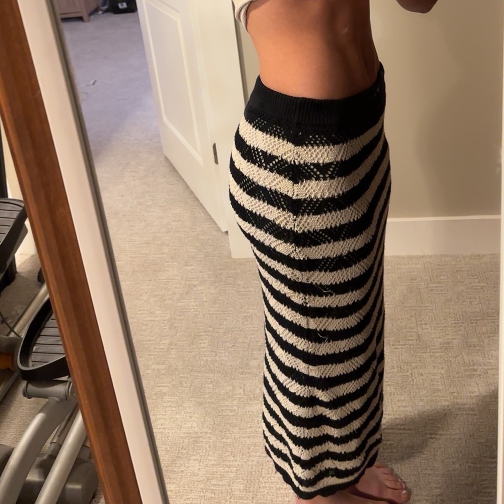 Black and White Striped Beach Knit Maxi Skirt